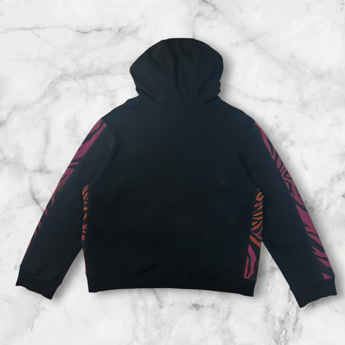 KOCHÉ ZEBRA PRINT PANEL HOODIE BLACK