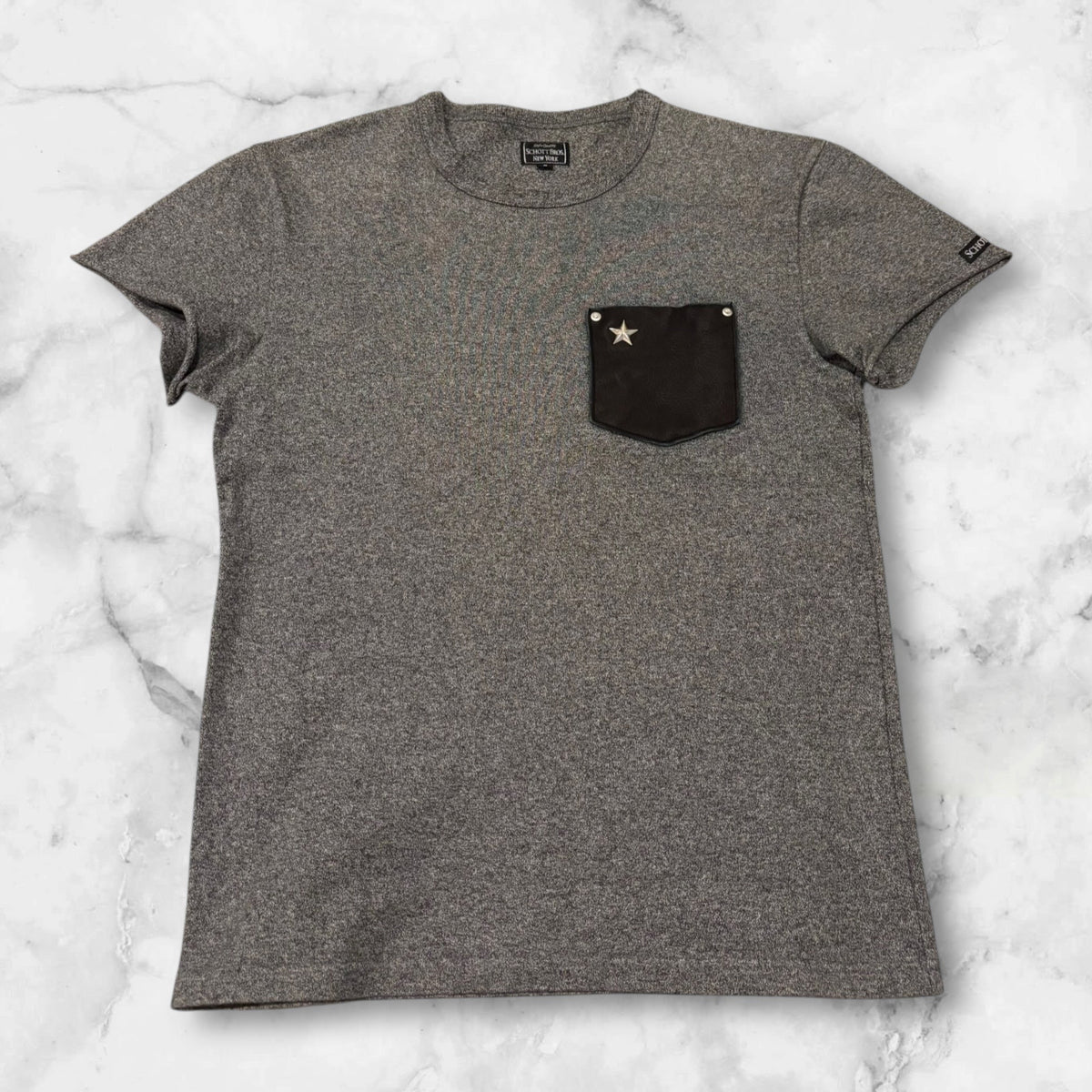 SCHOTT STAR LAETHER POKET T-SHIRT GLAY