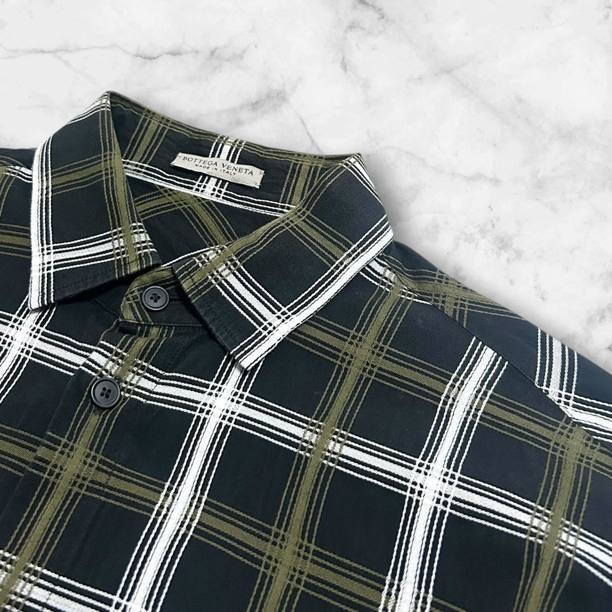 BOTTEGA VENETA CHECKPLAID BUTTON-UP SHIRT GREEN