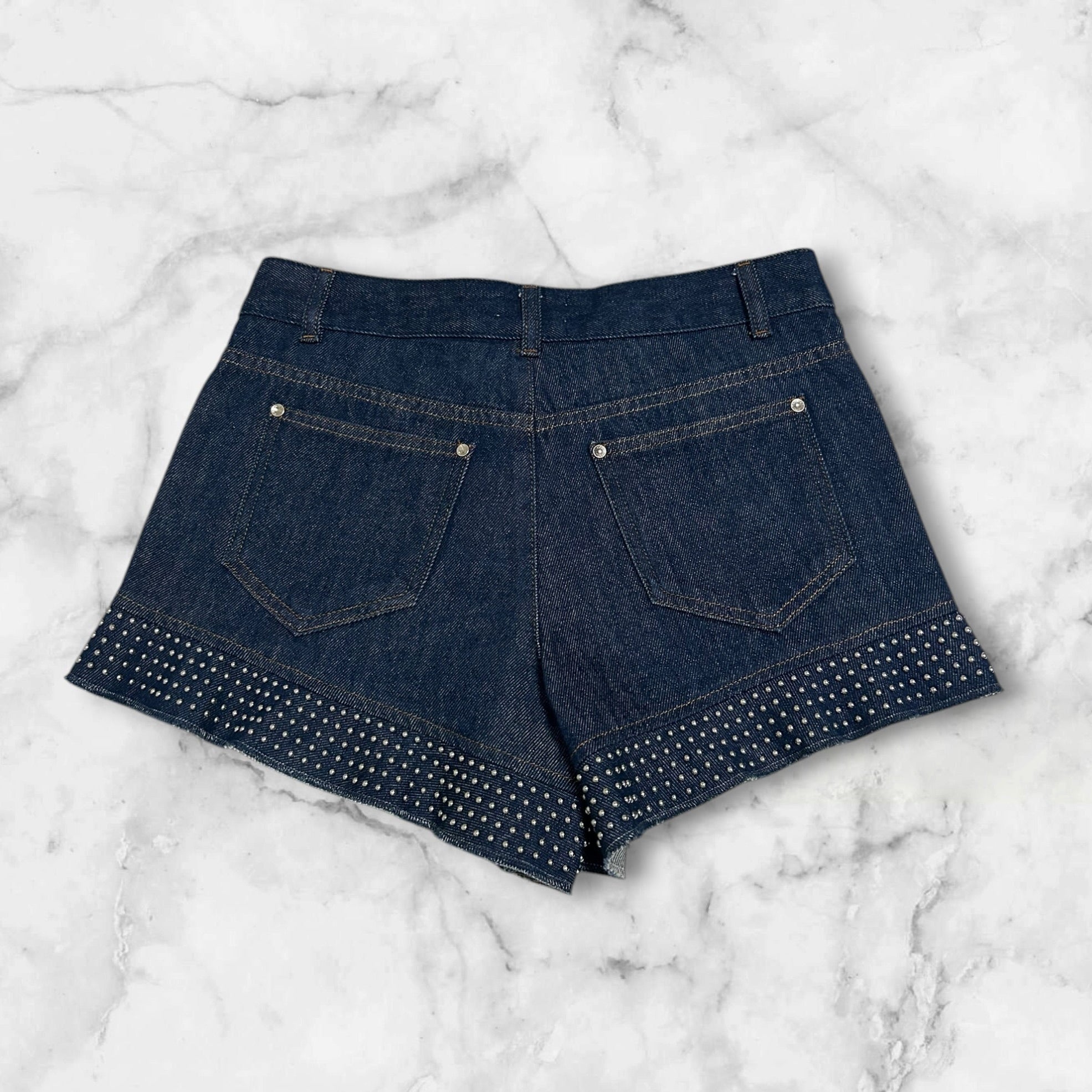 RED VALENTINO STUDDED DENIM SHORTS