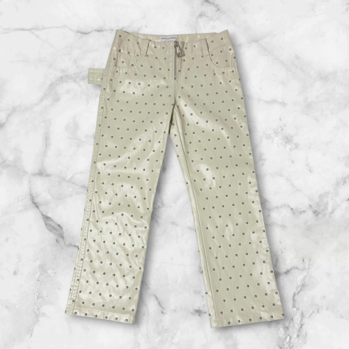 BOTTEGA VENETA FAUX LEATHER STRAIGHT PANTS WHITE