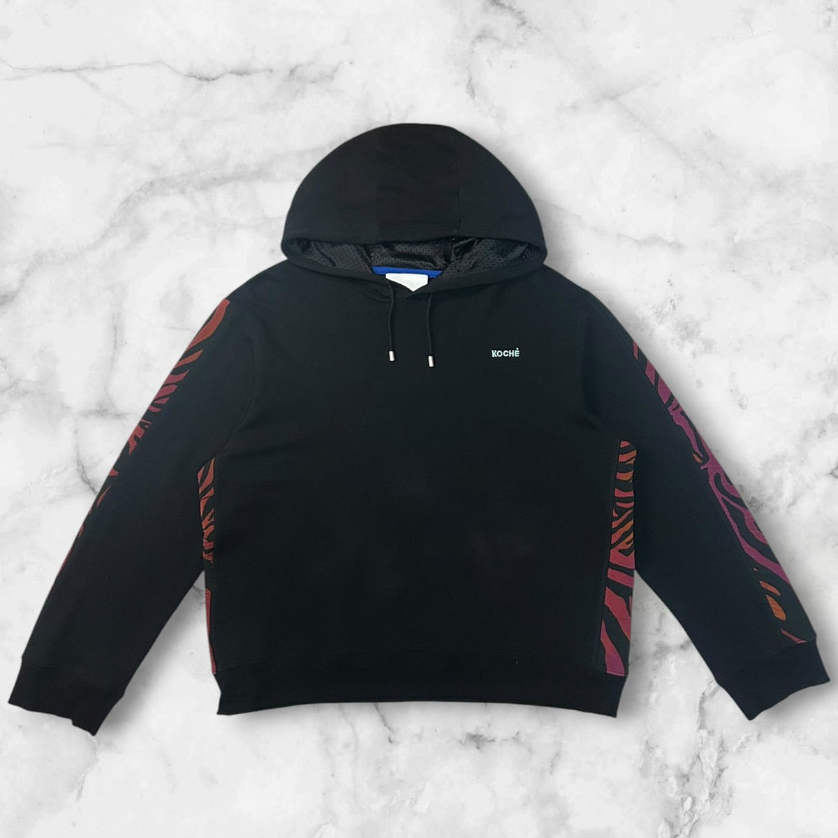 KOCHÉ ZEBRA PRINT PANEL HOODIE BLACK