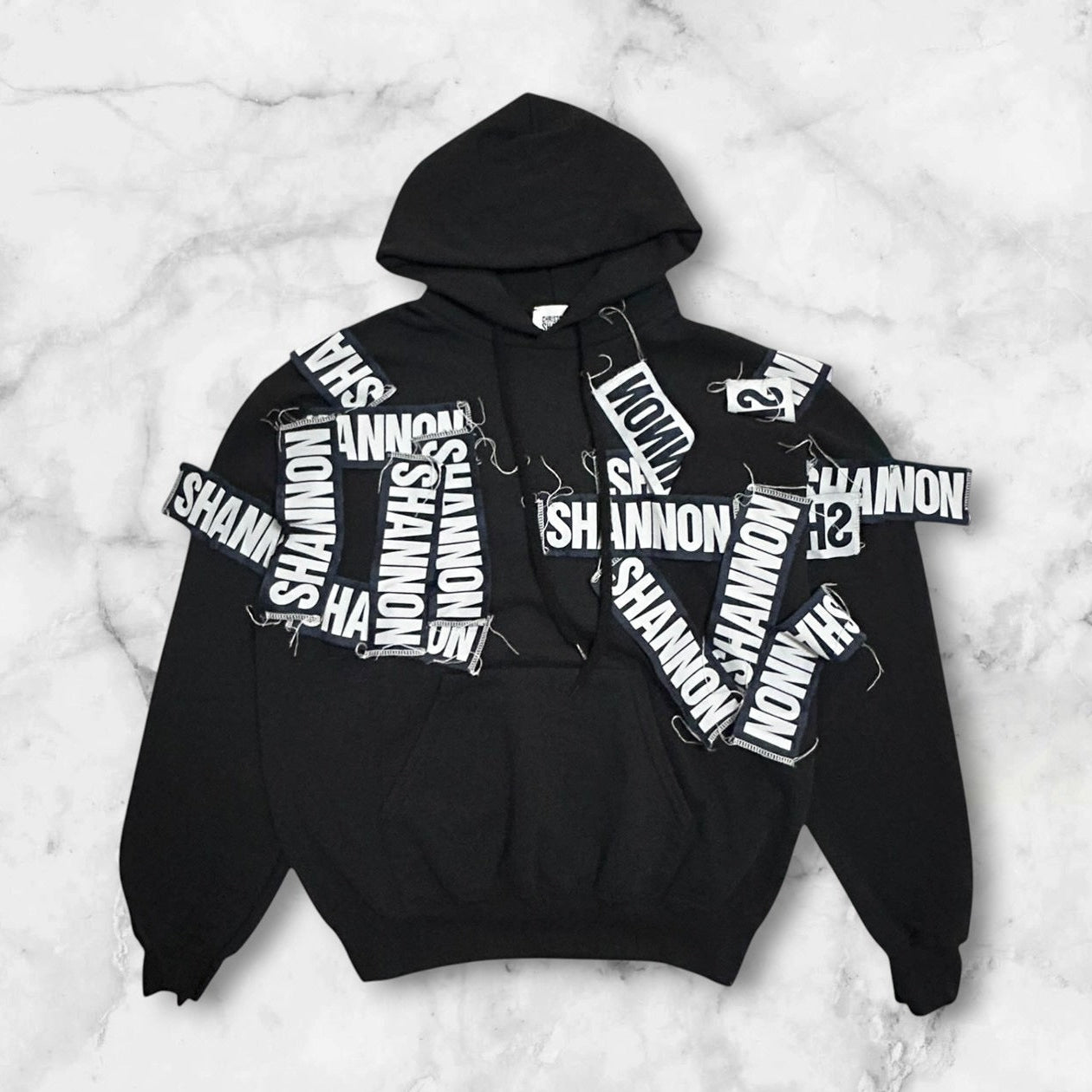 CHRISTOPHER SHANNON LOGO PATCHWORK CROPPED HOODIE