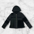 NO BRAND
PATCHWORK SUEDE 
ZIP UP HOODIE BLACK