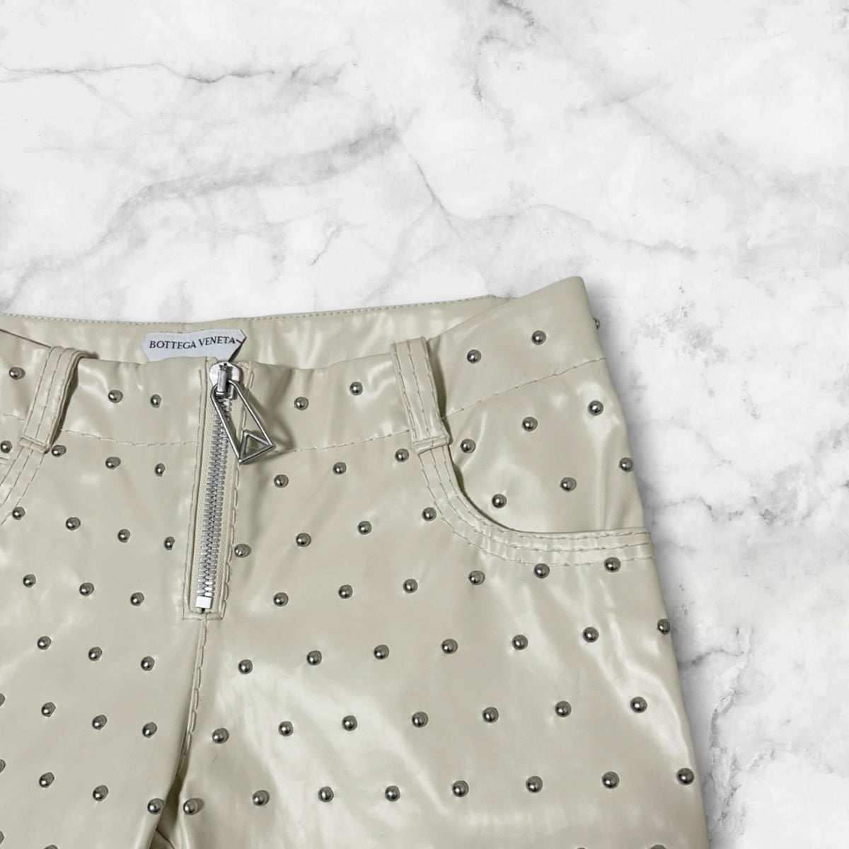 BOTTEGA VENETA FAUX LEATHER STRAIGHT PANTS WHITE