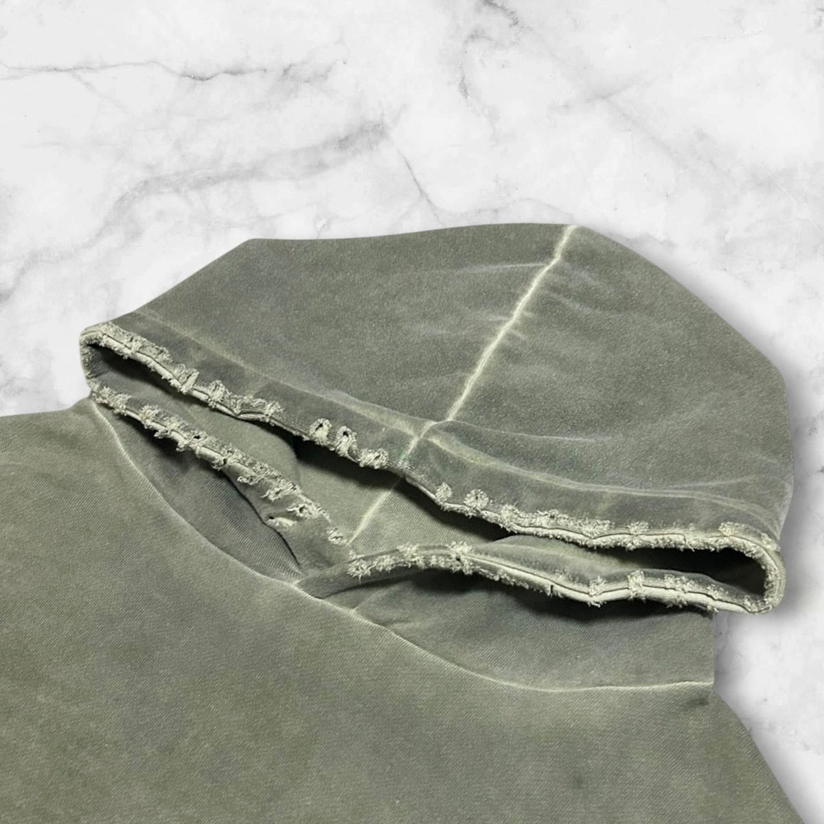 CAMP VINTAGE WASH FRAYED EDGE HOODIE OLIVE