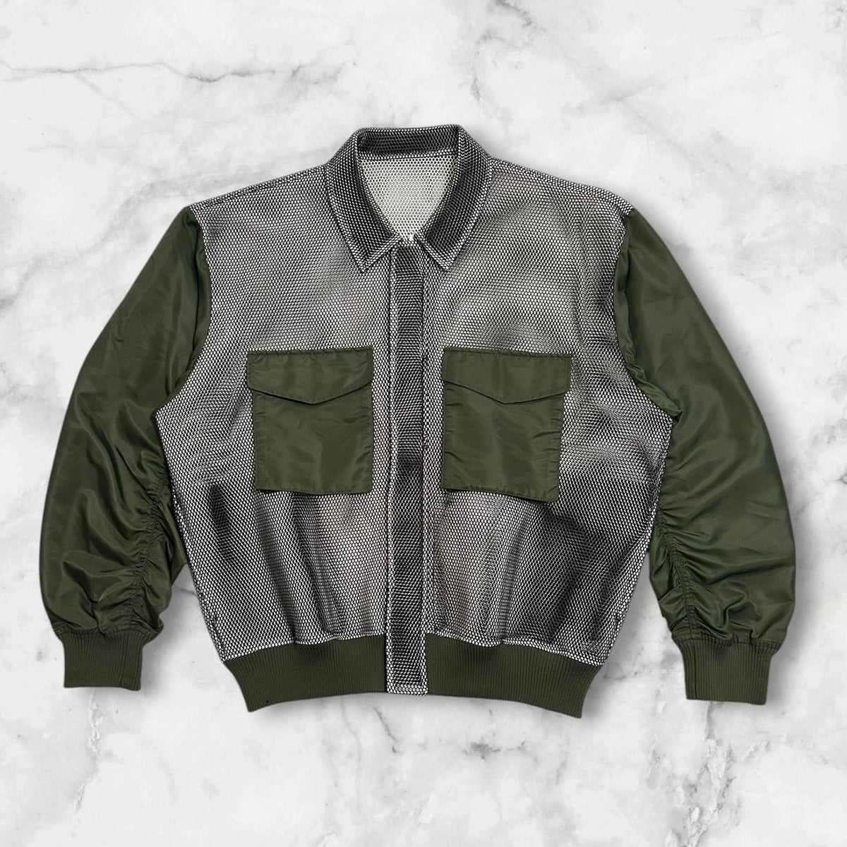 NO BRAND MESH PANEL ZIP JACKET GREEN