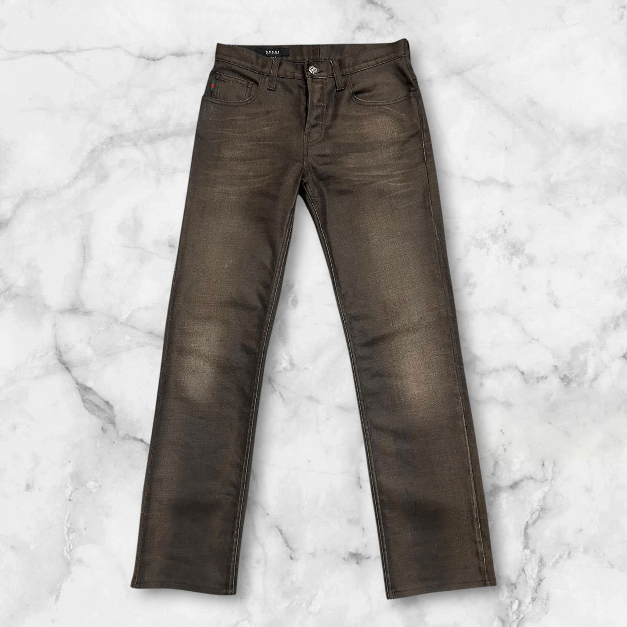 GUCCI SLIM FIT WASHED DENIM JEANS BROWN