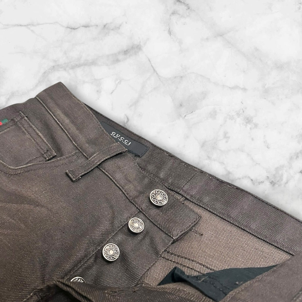 GUCCI SLIM FIT WASHED DENIM JEANS BROWN